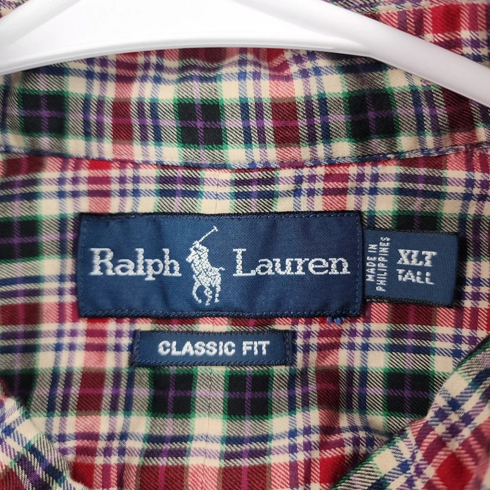 Polo Ralph Lauren‎ Classic Fit Plaid Button Down Shirt Mens XLT Tall Red Green